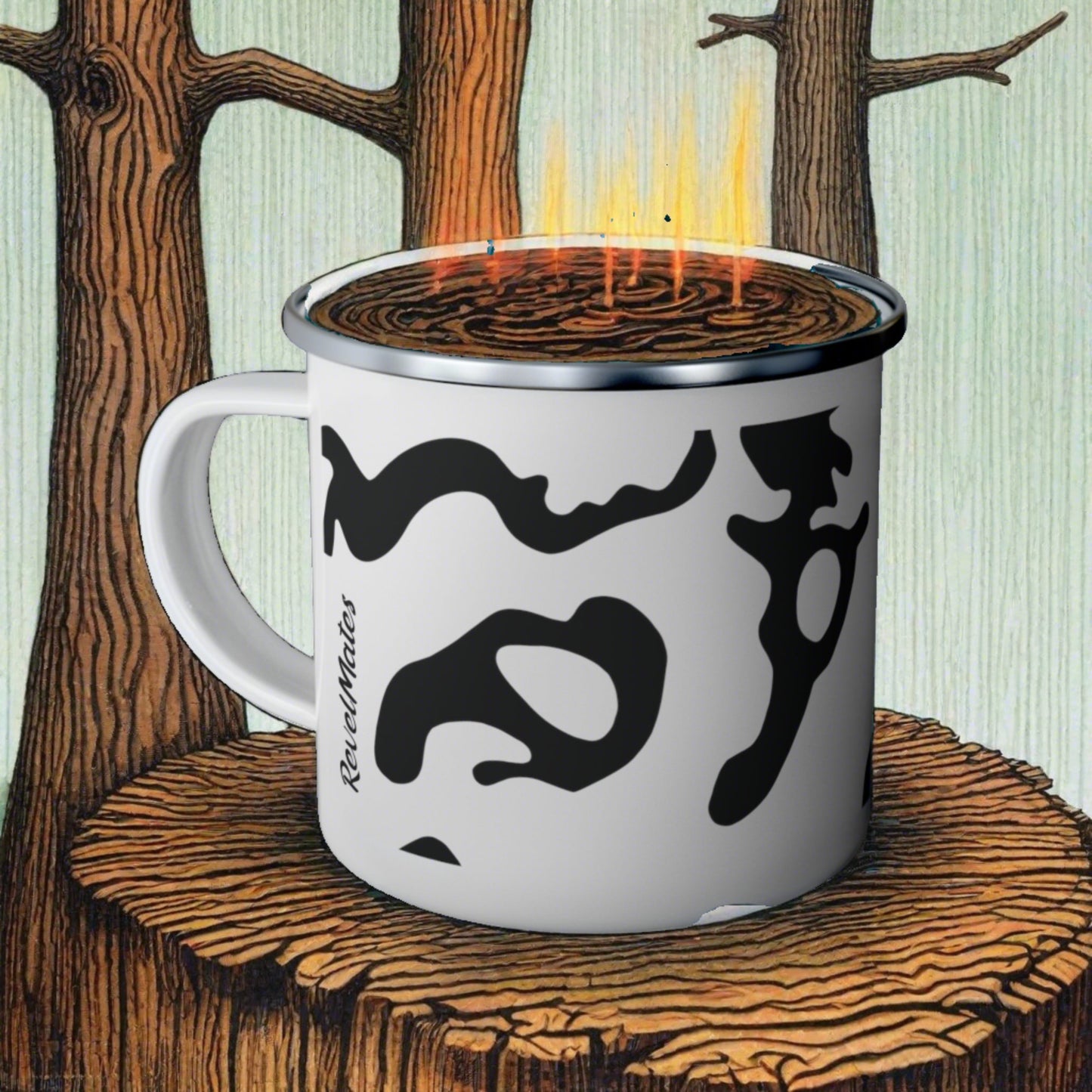 Enamel Camping Mug 12oz (350ml) | Camouflage Black & White Design