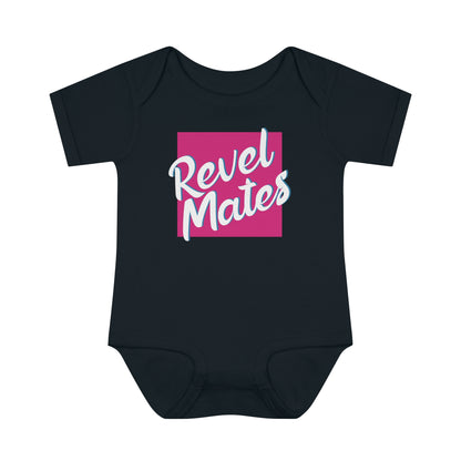 Infant Unisex Baby Rib Bodysuit | NB-24M | Fuchsia & White RevelMates Square Design | 4 colors