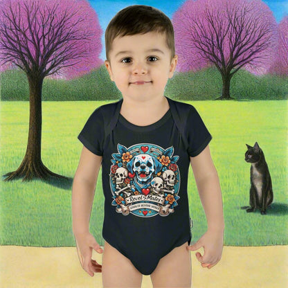 Infant Unisex Baby Rib Bodysuit | NB-24M | Dog Skull Tattoo Design | 4 colors