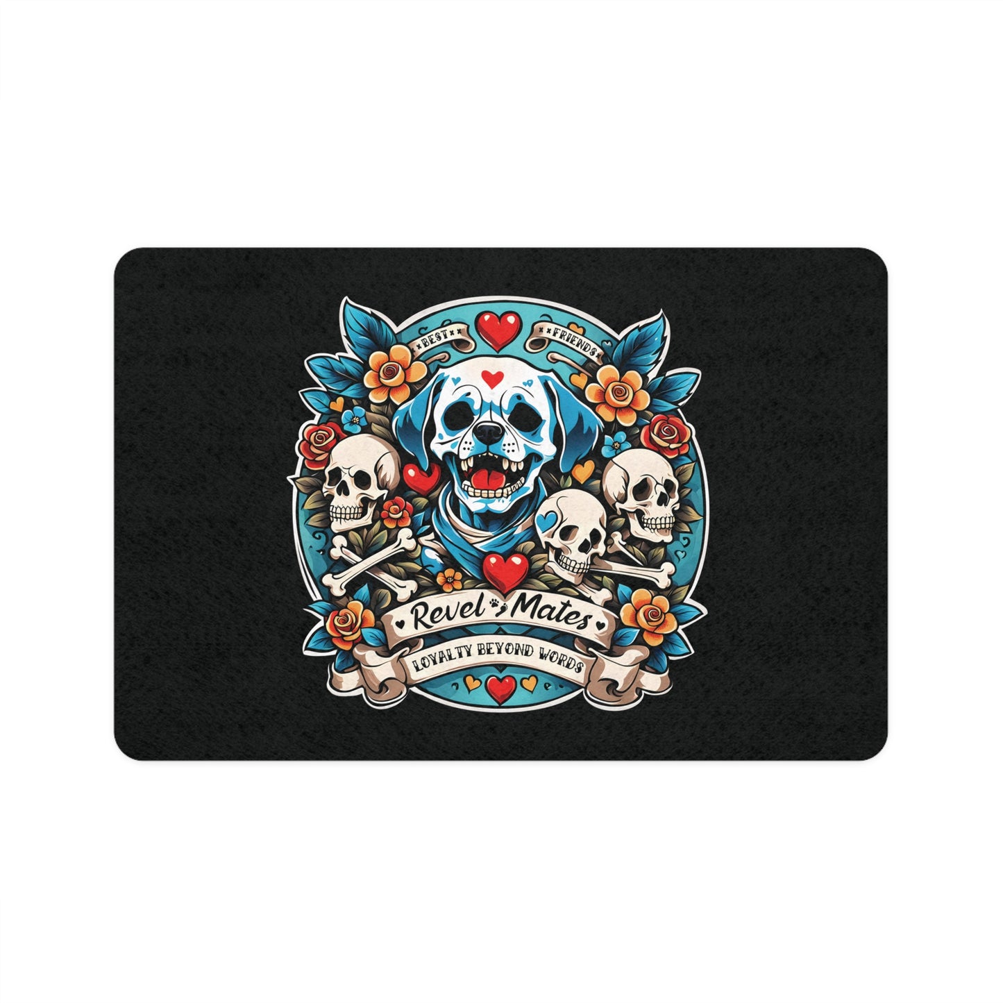 Pet Food Mat | for Dogs, Cats and all beloved Pets | Dog Skull Tattoo Design | 4 colors