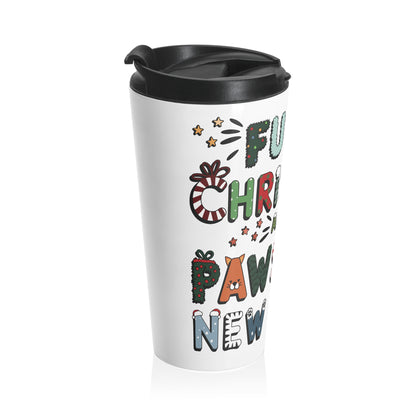 Stainless Steel Travel Mug With Cup 15oz (440ml)| Furry Christmas Design