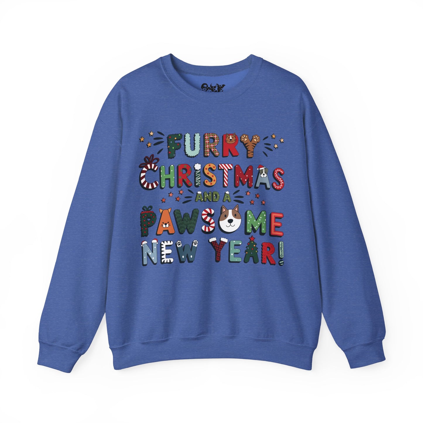 Unisex Heavy Blend™ Crewneck Sweatshirt | Heather and Antique Colors | Furry Christmas Design | 9 colors