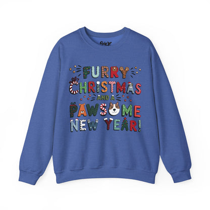 Unisex Heavy Blend™ Crewneck Sweatshirt | Heather and Antique Colors | Furry Christmas Design | 9 colors