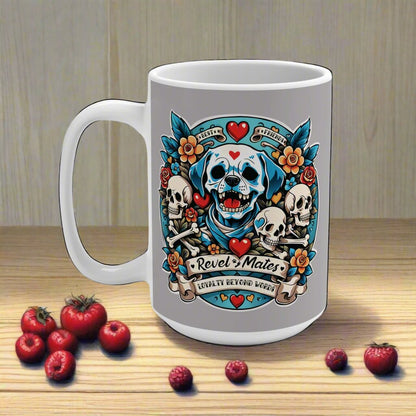 Ceramic Mug 15oz (440 ml) | Dog Skull Tattoo Design | 4 colors