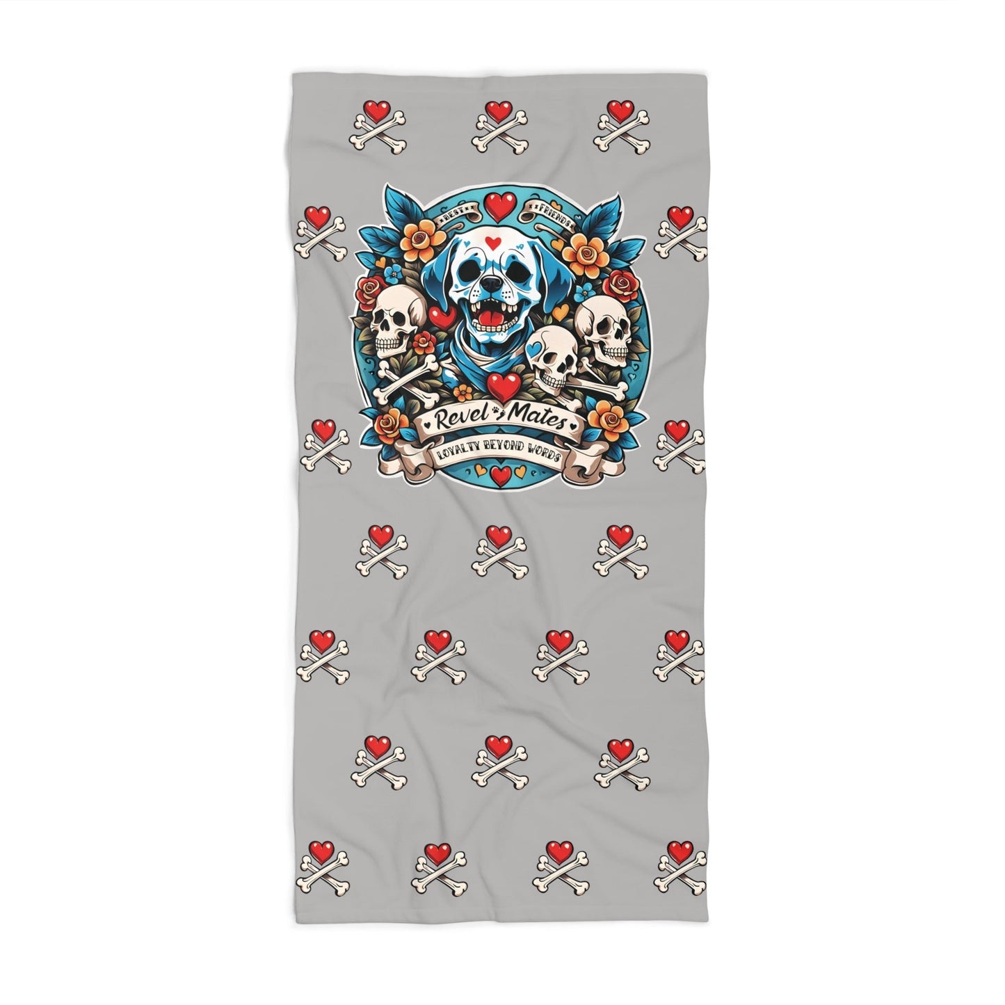 Beach Towel | All Over Print Towel | Dog Skull Tattoo Design | 4 colors