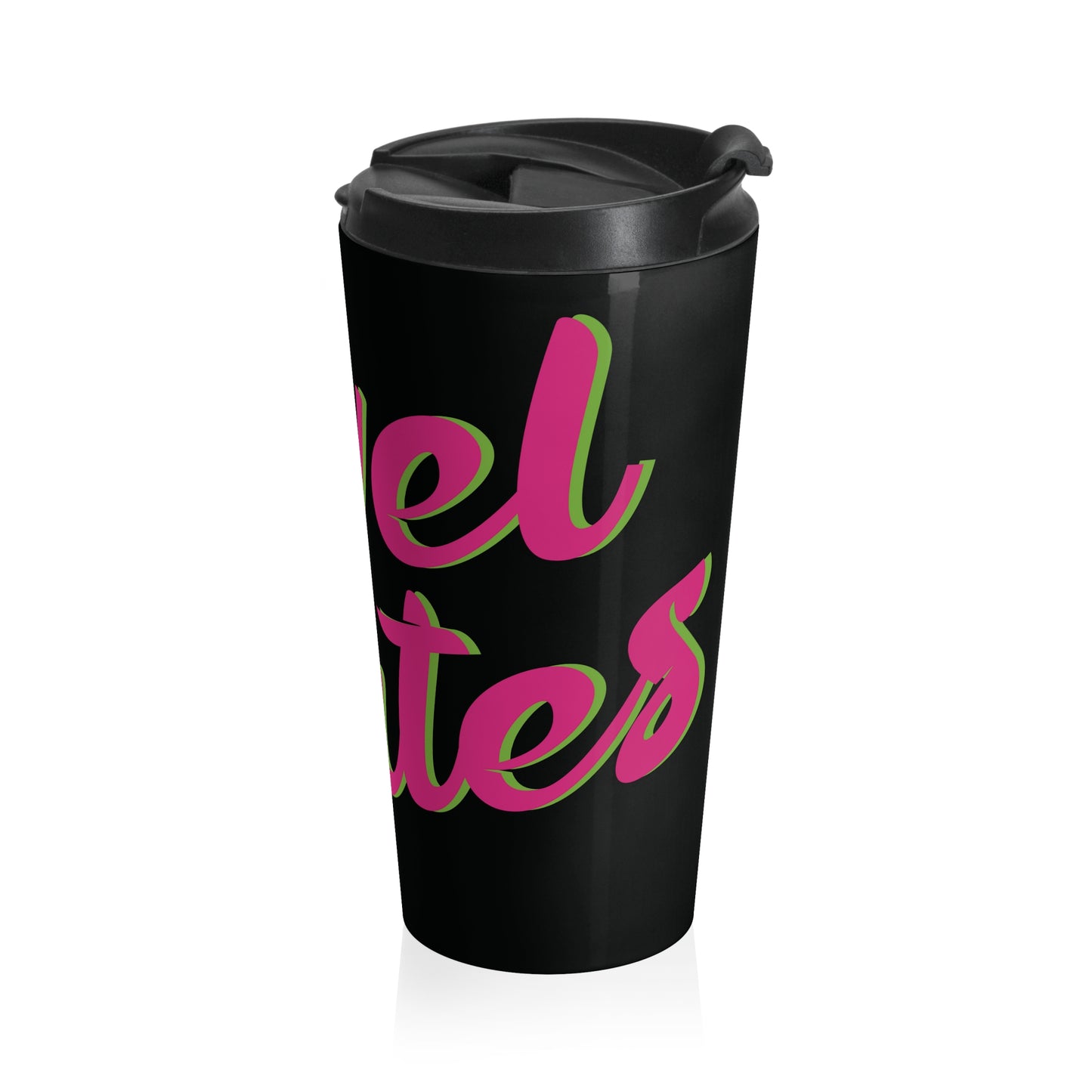 Stainless Steel Travel Mug With Cup 15oz (440ml)| Black & Fuchsia RevelMates Design