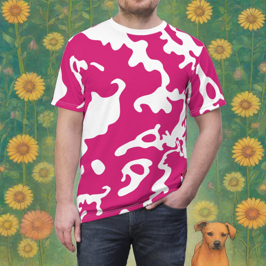 Unisex T-Shirt | All Over Print Tee | Camouflage Fuchsia & White Design