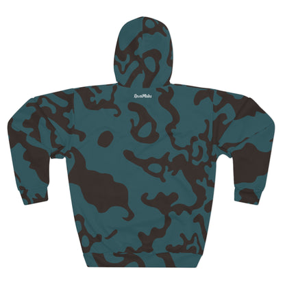 Unisex Cut & Sew Pullover Hoodie | All Over Print Hoodie | Camouflage Turquoise & Brown Design