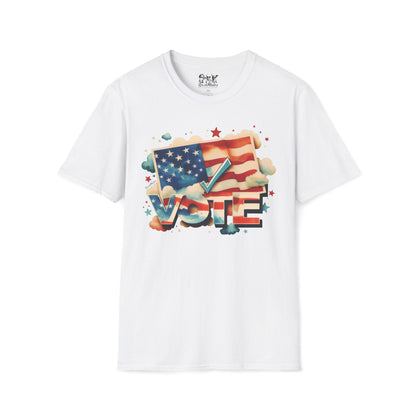 Unisex Softstyle T-Shirt | Solid Colors | VOTE Watercolor Design | US Elections | 15 colors