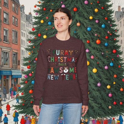 Unisex Heavy Blend Crewneck Sweatshirt | Heather and Antique Colors | Furry Christmas Design | 9 colors