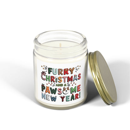 Scented Candles, Coconut Apricot Wax (4oz, 9oz) | Furry Christmas Design | 2 colors | 9 scents