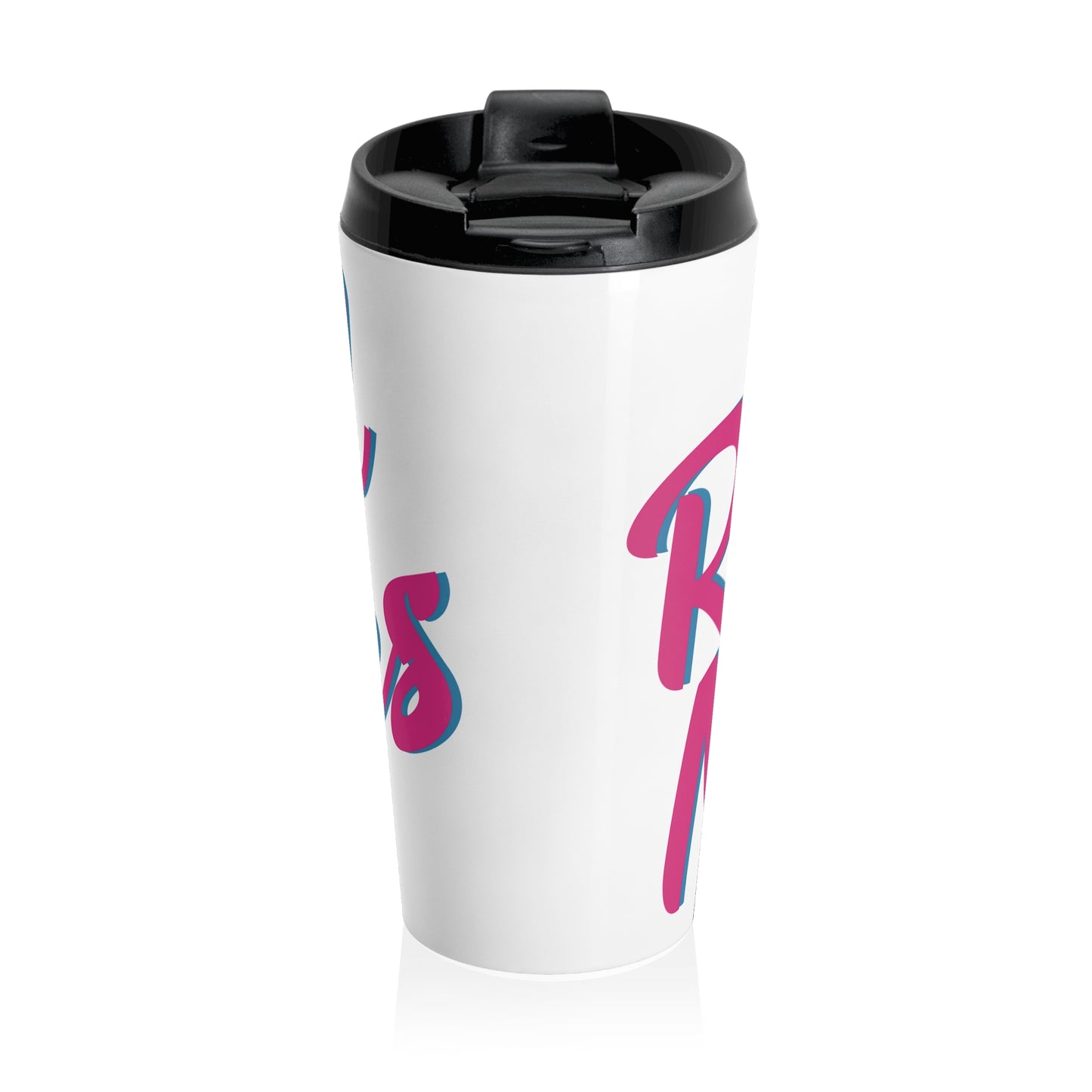 Stainless Steel Travel Mug With Cup 15oz (440ml)| White & Fuchsia RevelMates Design