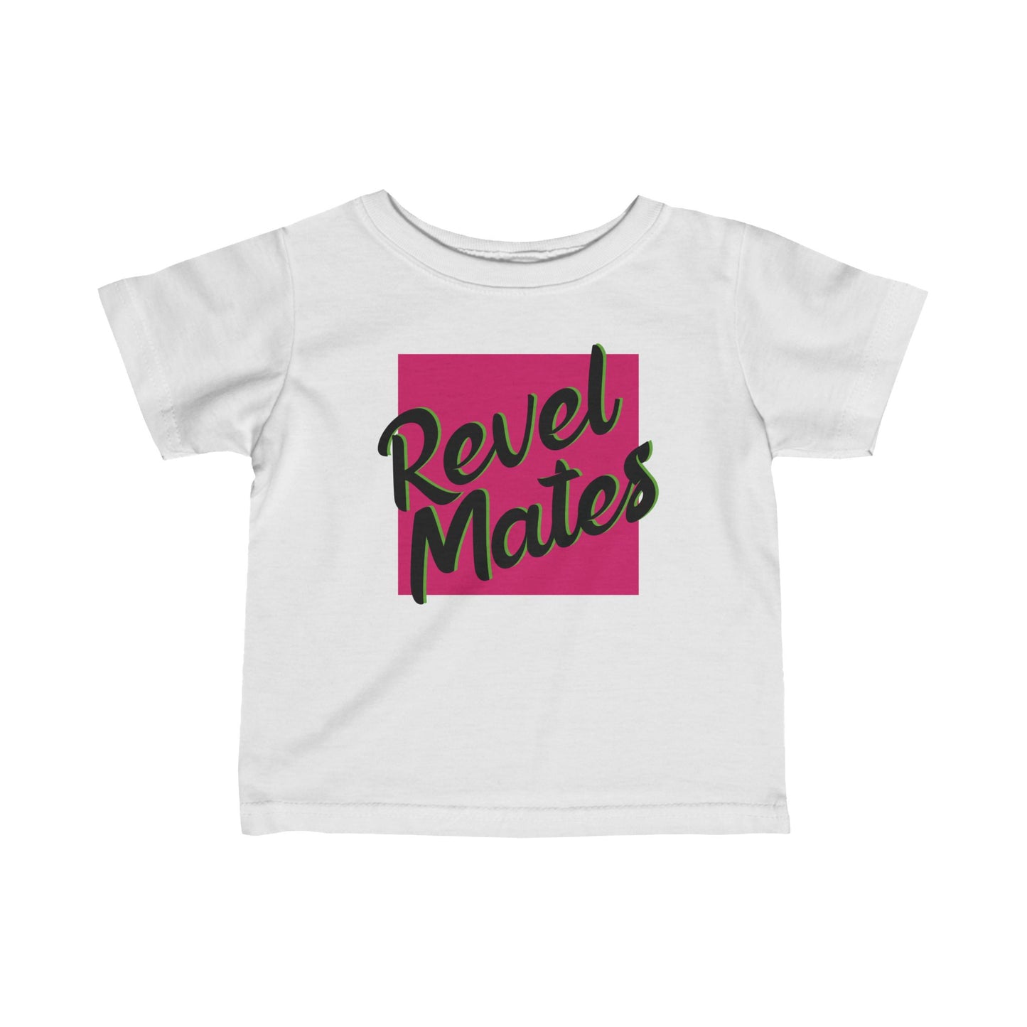 Infant Unisex Fine Jersey T-Shirt | 6M-24M | Fuchsia & Black RevelMates Square Design | 4 colors