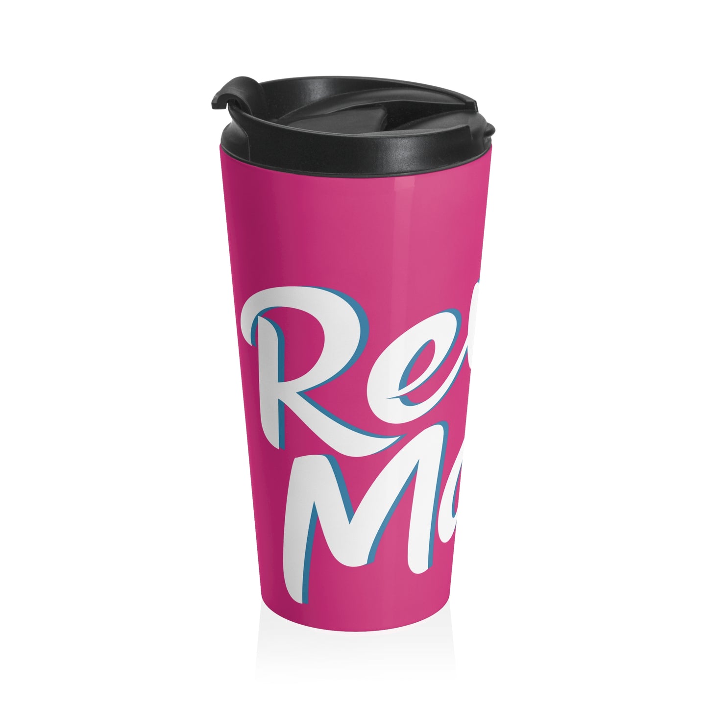 Stainless Steel Travel Mug With Cup 15oz (440ml)| Fuchsia & White RevelMates Design