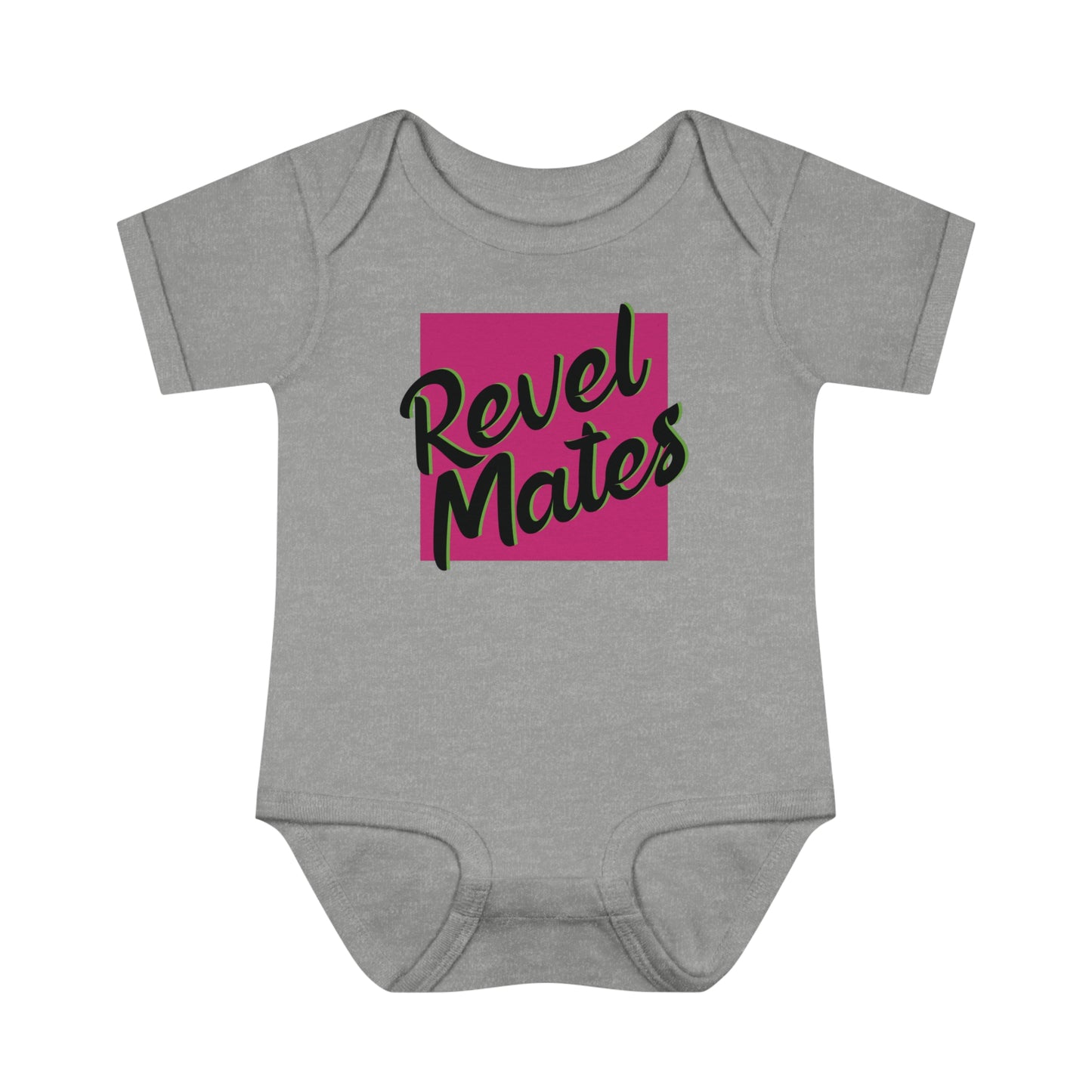 Unisex Infant Baby Rib Bodysuit | NB-24M | Fuchsia & Black RevelMates Square Design | 4 colors