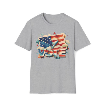 Unisex Softstyle T-Shirt | Heather and Antique Colors | VOTE Watercolor Design | US Elections | 16 colors