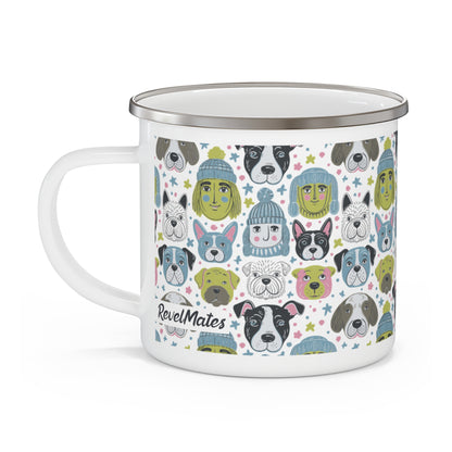 Enamel Camping Mug 12oz (350ml) | Winter Doggies Design