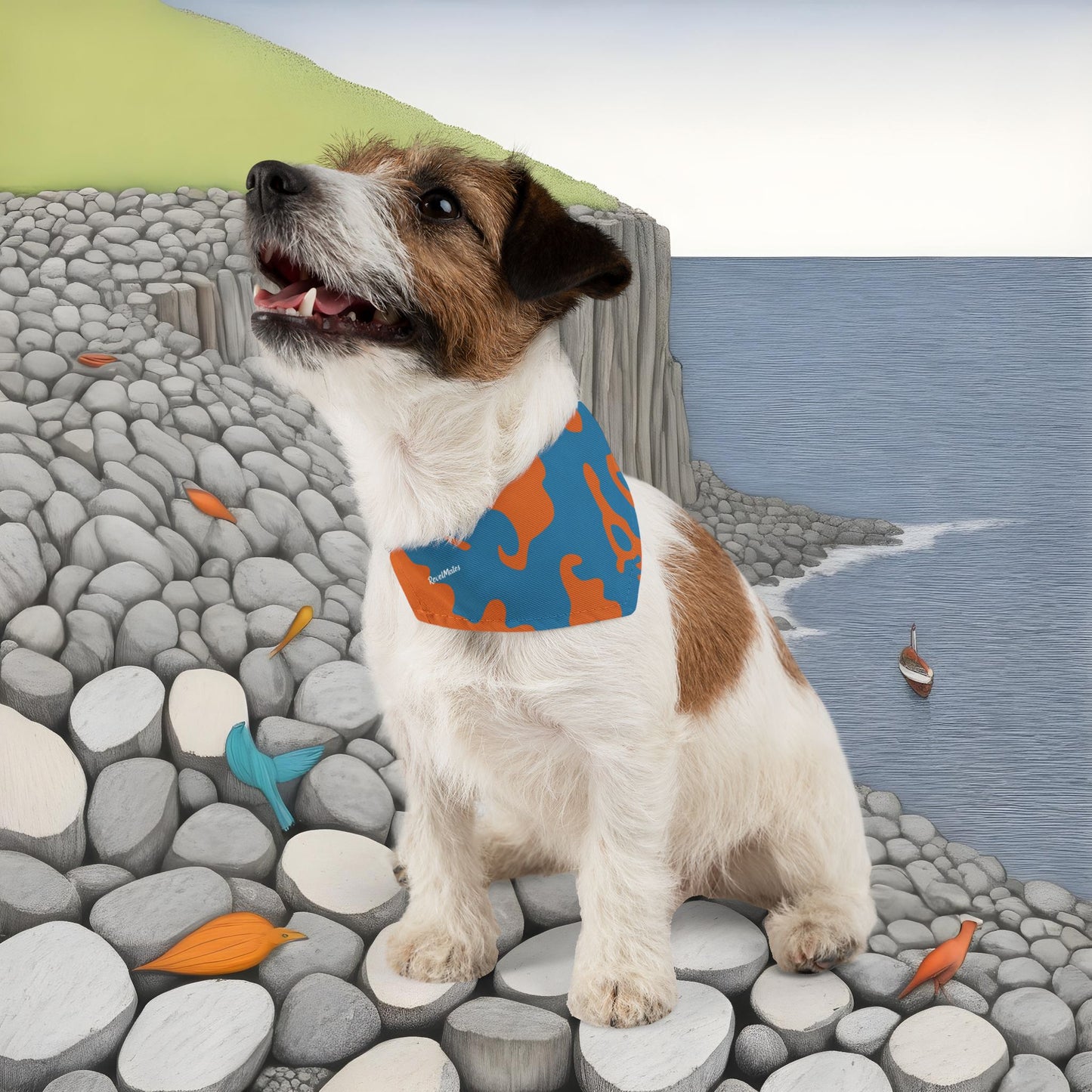 Pet Bandana Collar | Camouflage Blue & Orange Design