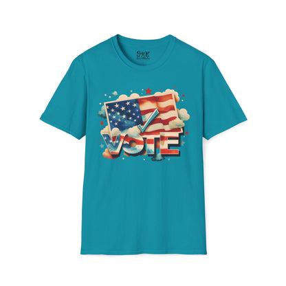 Unisex Softstyle T-Shirt | Solid Colors | VOTE Watercolor Design | US Elections | 15 colors