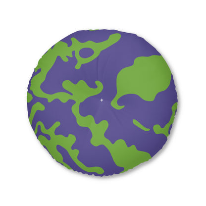 Round Tufted Floor Pillow | for Pets and Companions | Camouflage Lavender & Lime Design