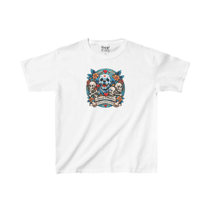 Youth Unisex Heavy Cotton T-Shirt | Dog Skull Tattoo Design | 20 colors