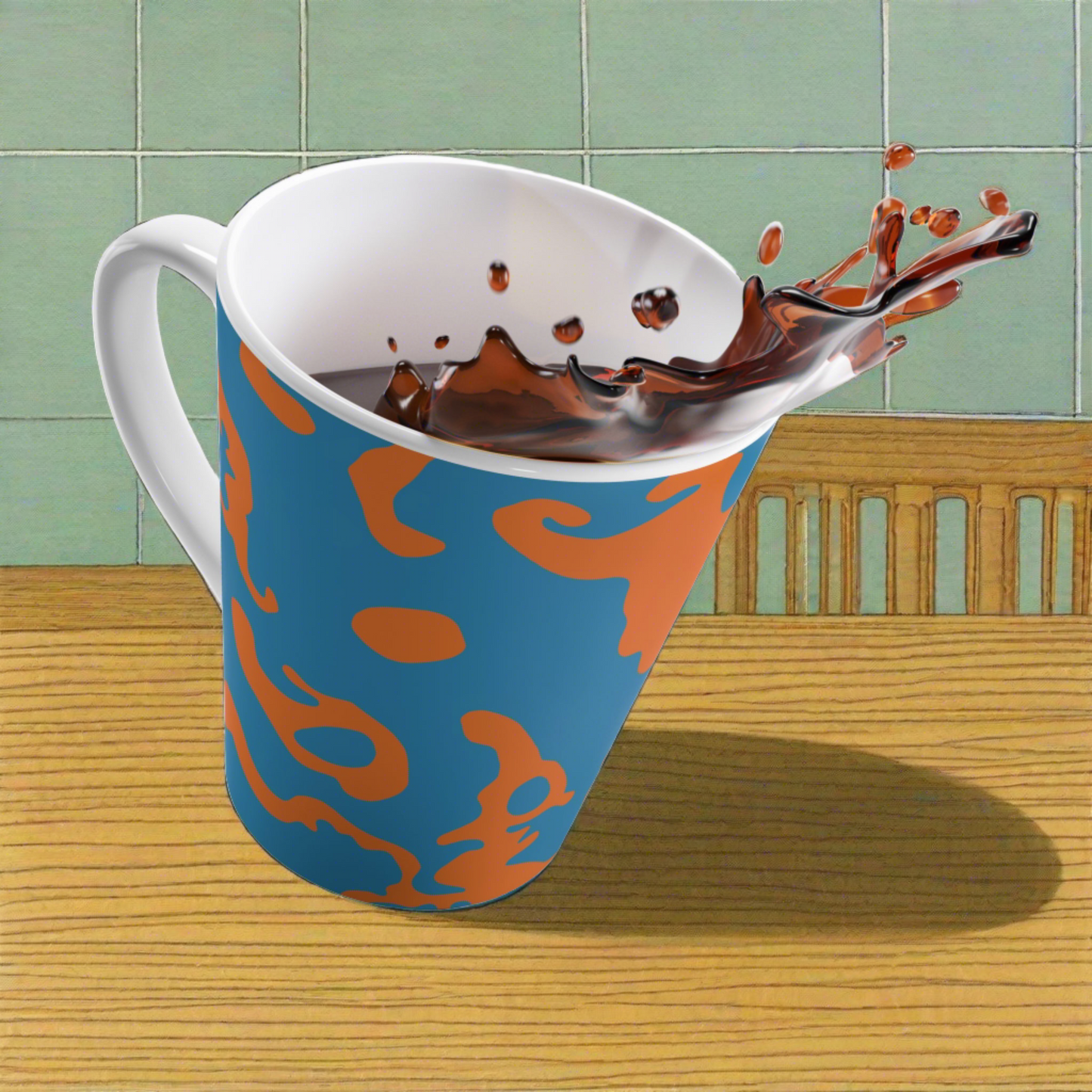 Latte Mug 12oz (350 ml) | Camouflage Blue & Orange Design