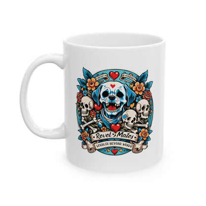 Ceramic Mug (11oz, 15oz) | Dog Skull Tattoo Design | 2 colors | 2 sizes