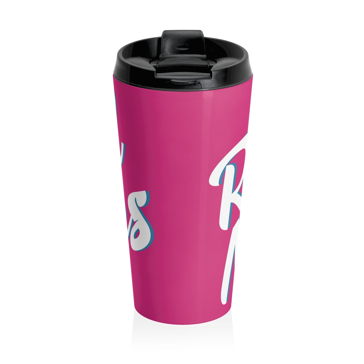 Stainless Steel Travel Mug With Cup 15oz (440ml)| Fuchsia & White RevelMates Design