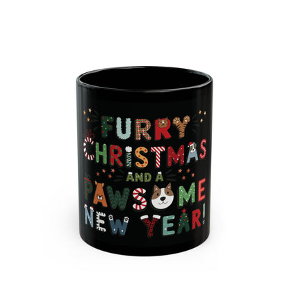 Total Black Ceramic Mug (11oz, 15oz) | Furry Christmas Design | 2 sizes