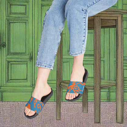 Women's Removable Strap Sandals | Camouflage Blue & Orange Design