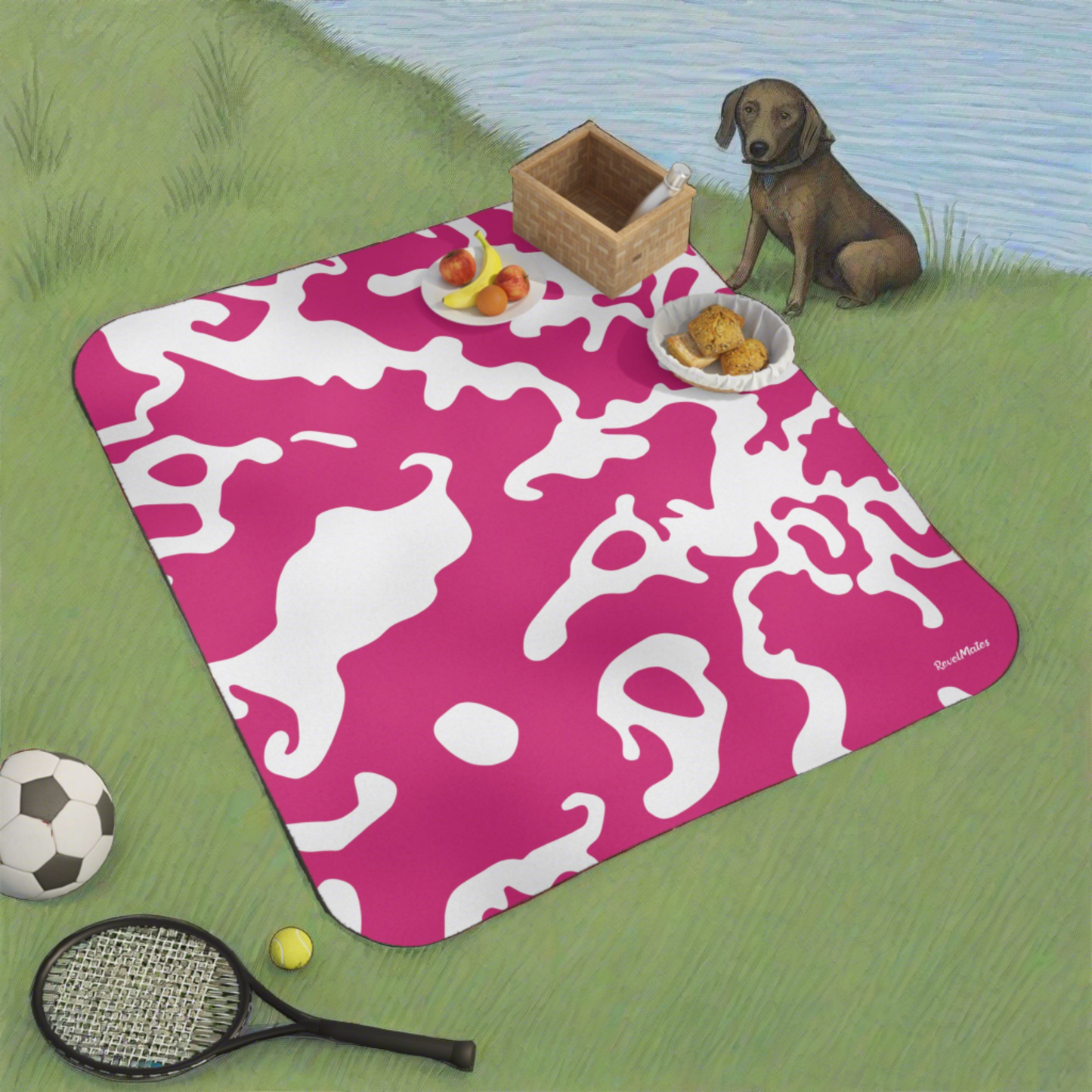 Picnic Blanket | Camouflage Fuchsia & White Design