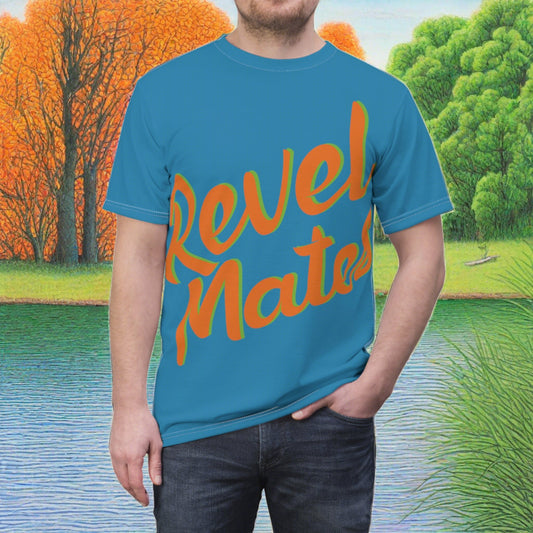 Unisex T-Shirt | All Over Print Tee | Blue & Orange RevelMates Design