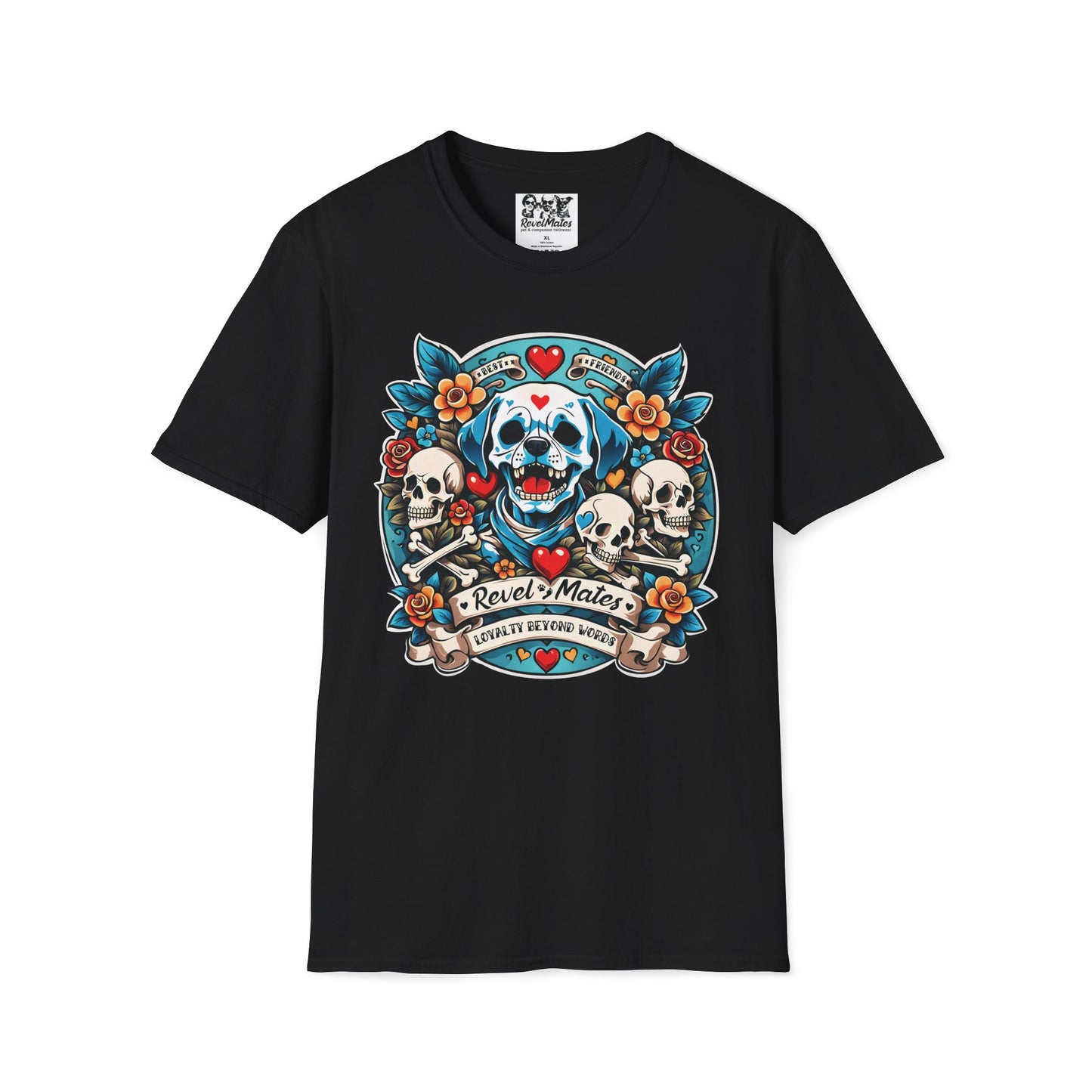 Unisex Softstyle T-Shirt | Solid Colors | Dog Skull Tattoo Design | 15 colors