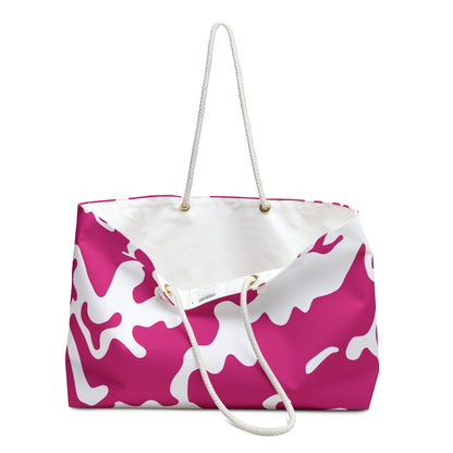 Weekender Beach Bag | All Over Print Bag | Camouflage Fuchsia & White Design