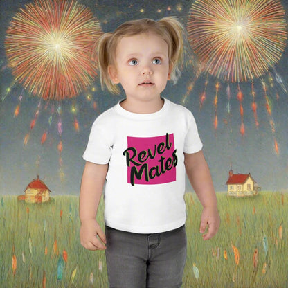 Infant Unisex Fine Jersey T-Shirt | 6M-24M | Fuchsia & Black RevelMates Square Design | 4 colors