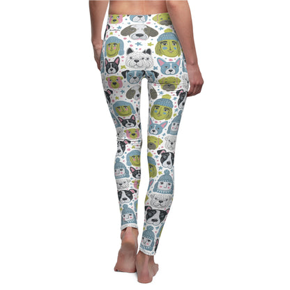 Women's Cut & Sew Casual Leggings | Winter Doggies Design