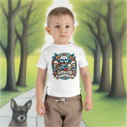 Infant Unisex Fine Jersey T-Shirt | 6M-24M | Dog Skull Tattoo Design | 4 colors