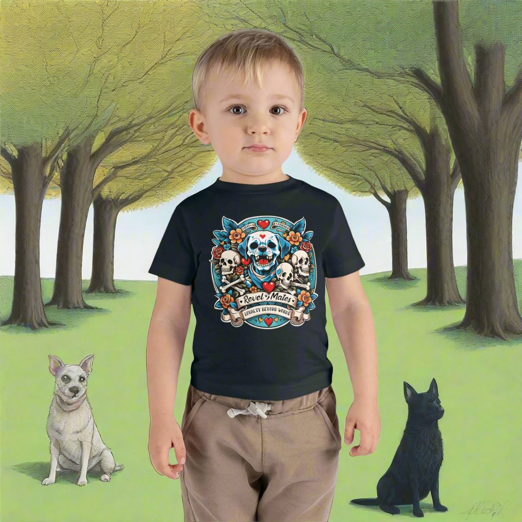 Infant Unisex Fine Jersey T-Shirt | 6M-24M | Dog Skull Tattoo Design | 4 colors