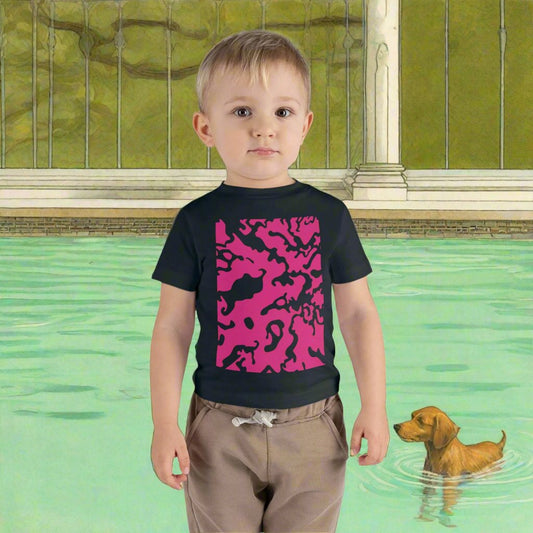 Unisex Infant Fine Jersey T-Shirt | 6M-24M | Camouflage Fuchsia & Black Design