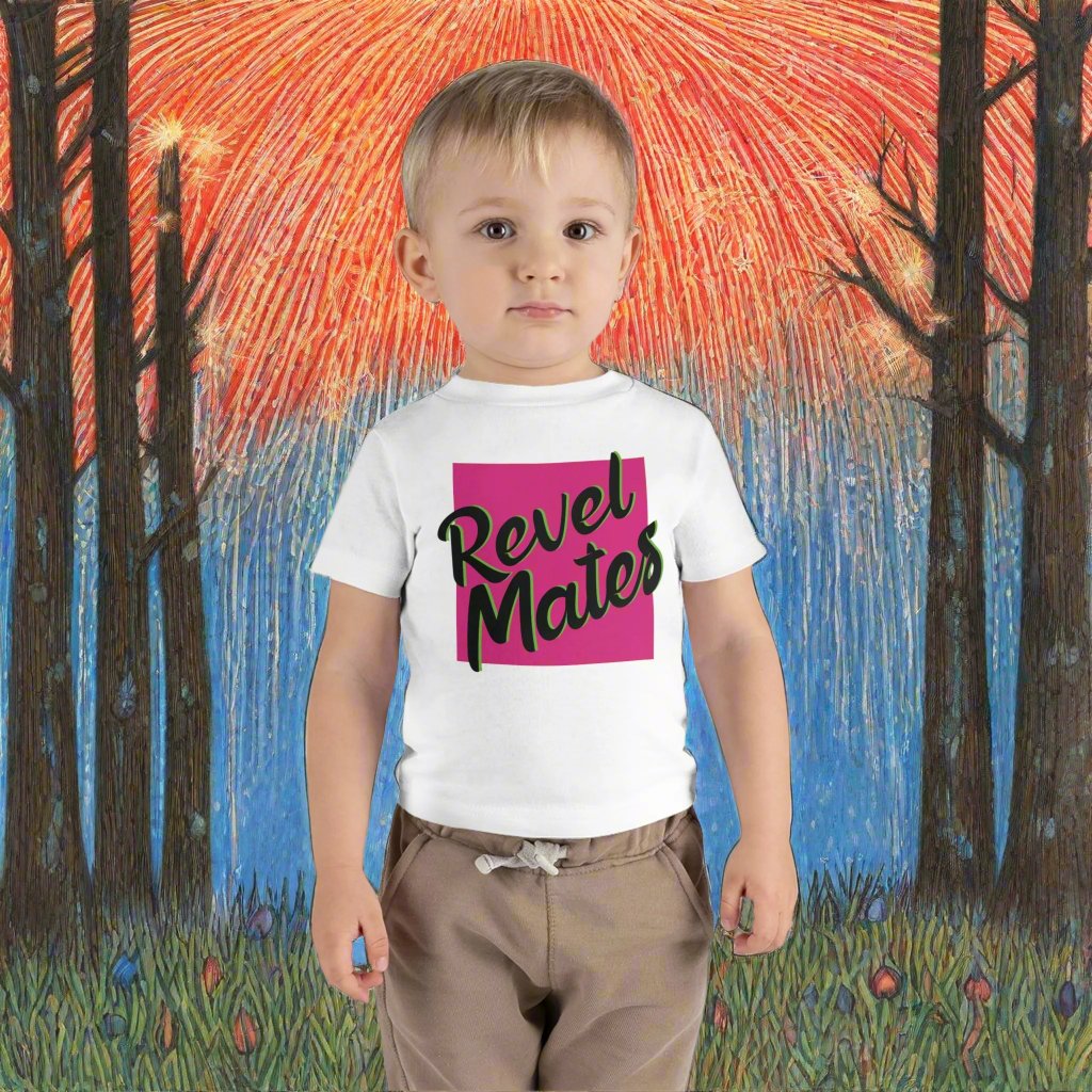 Infant Unisex Fine Jersey T-Shirt | 6M-24M | Fuchsia & Black RevelMates Square Design | 4 colors