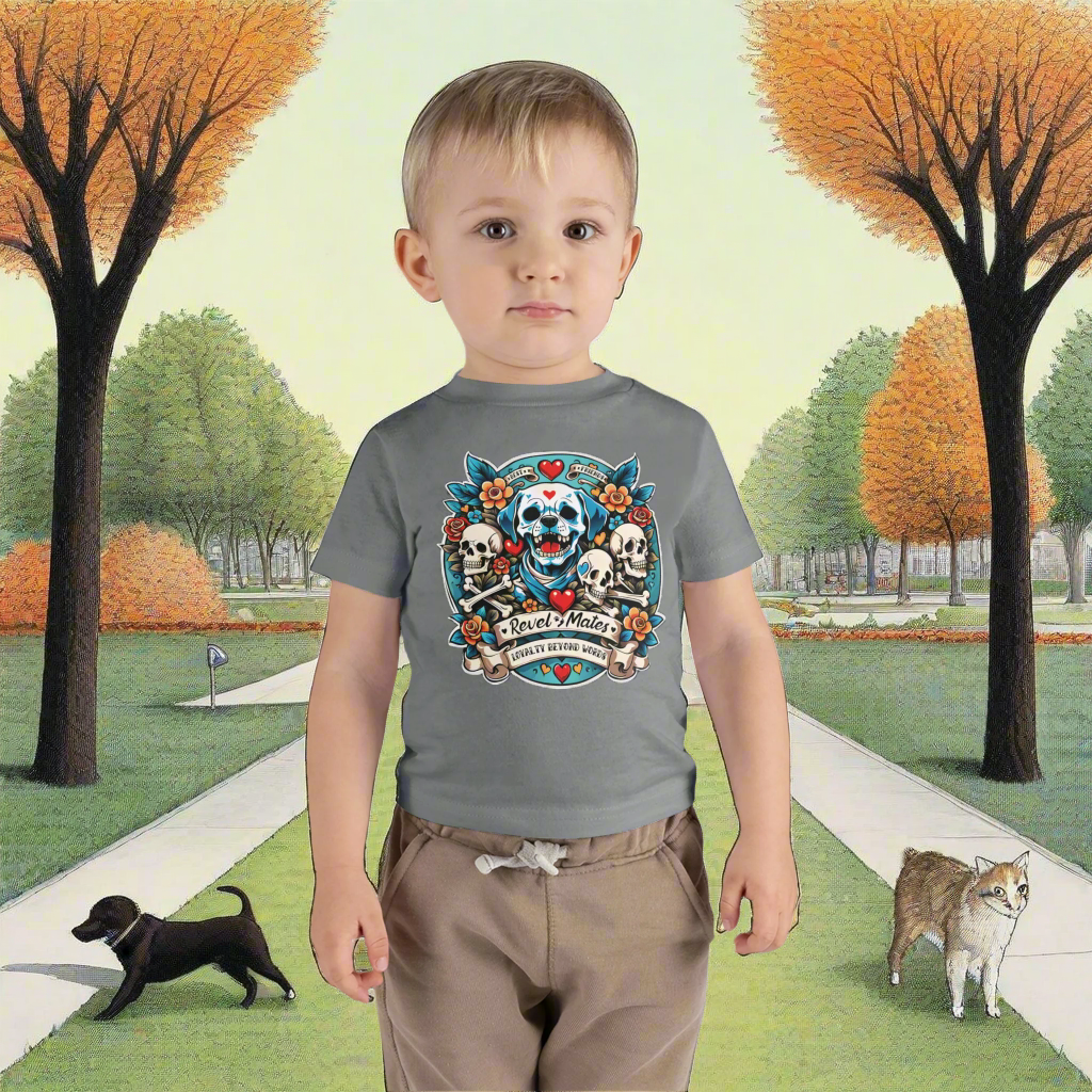 Infant Unisex Fine Jersey T-Shirt | 6M-24M | Dog Skull Tattoo Design | 4 colors