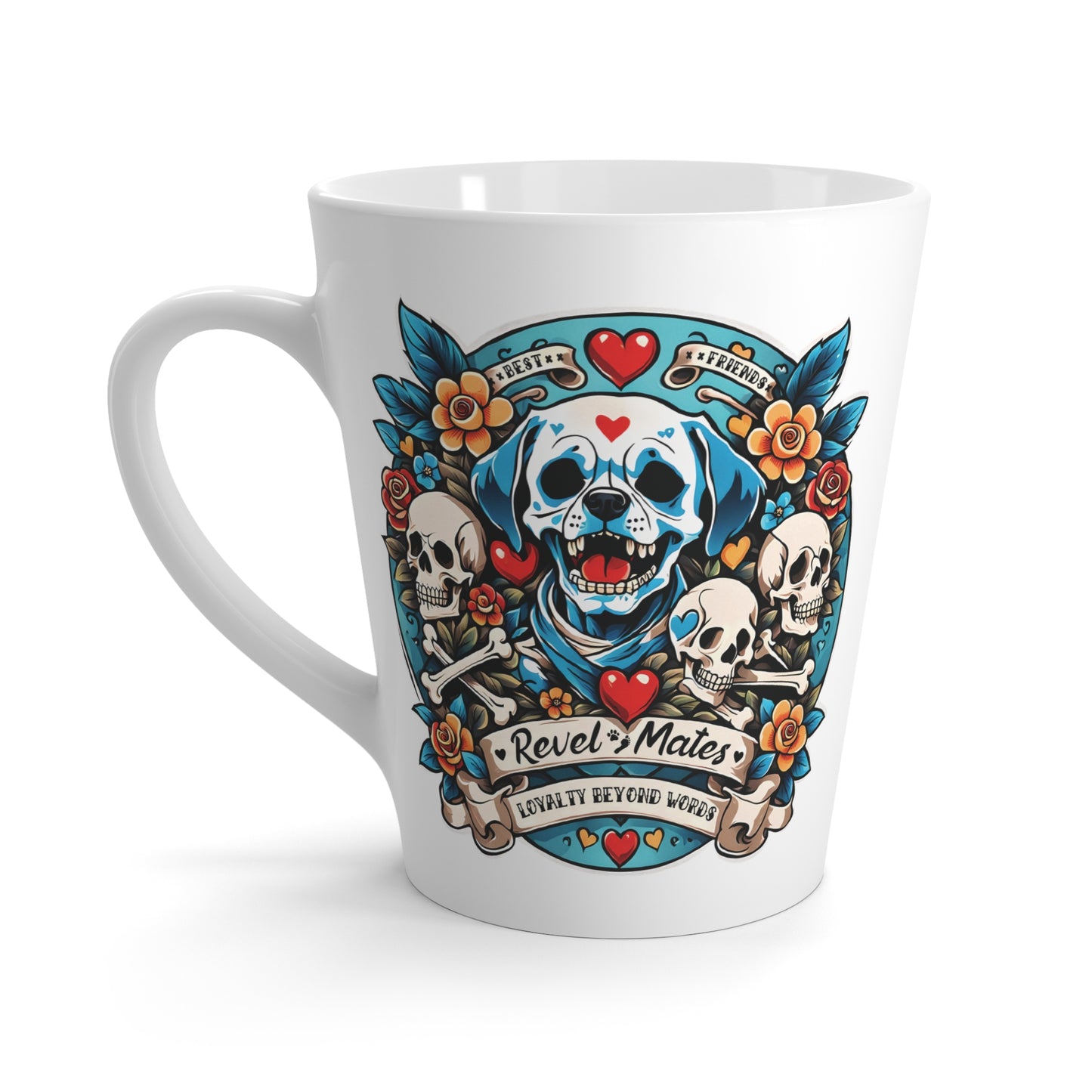 Latte Mug 12oz (350 ml) | Dog Skull Tattoo Design | 4 colors