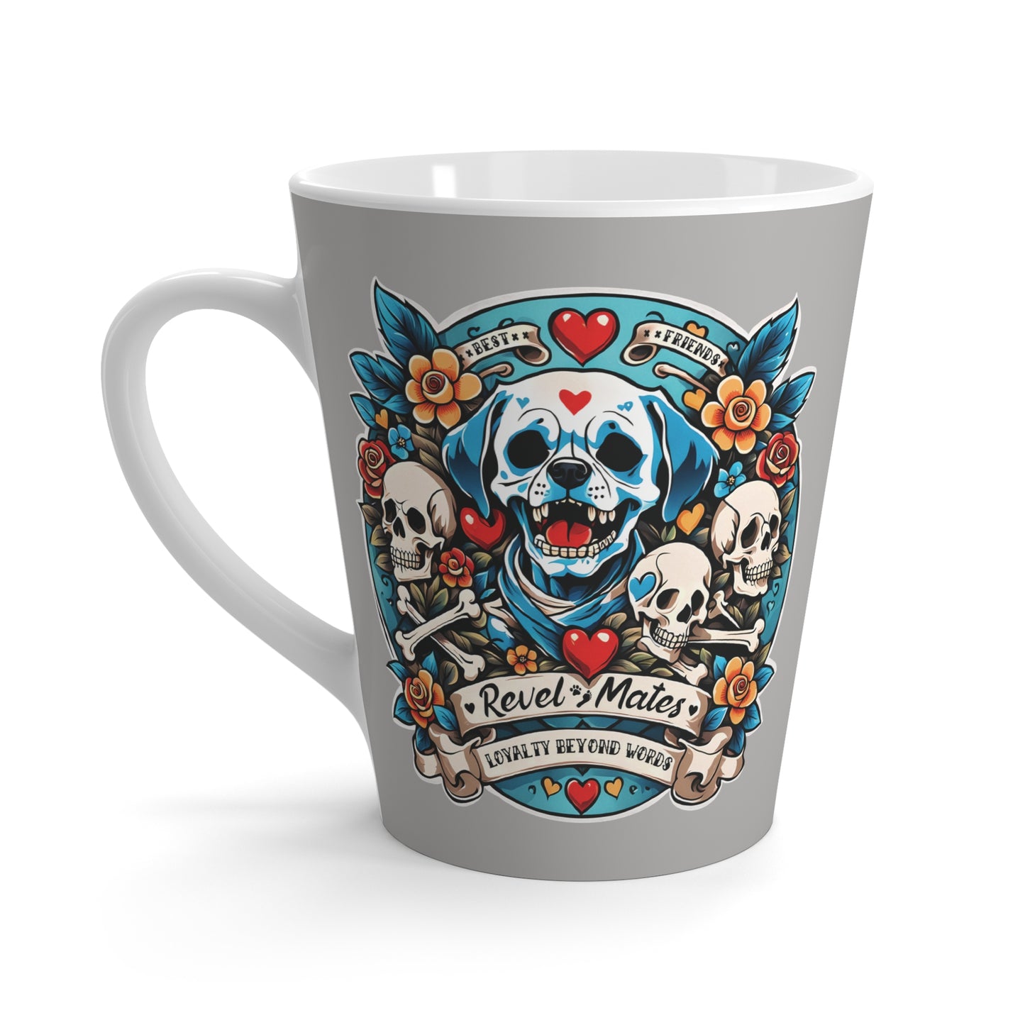 Latte Mug 12oz (350 ml) | Dog Skull Tattoo Design | 4 colors