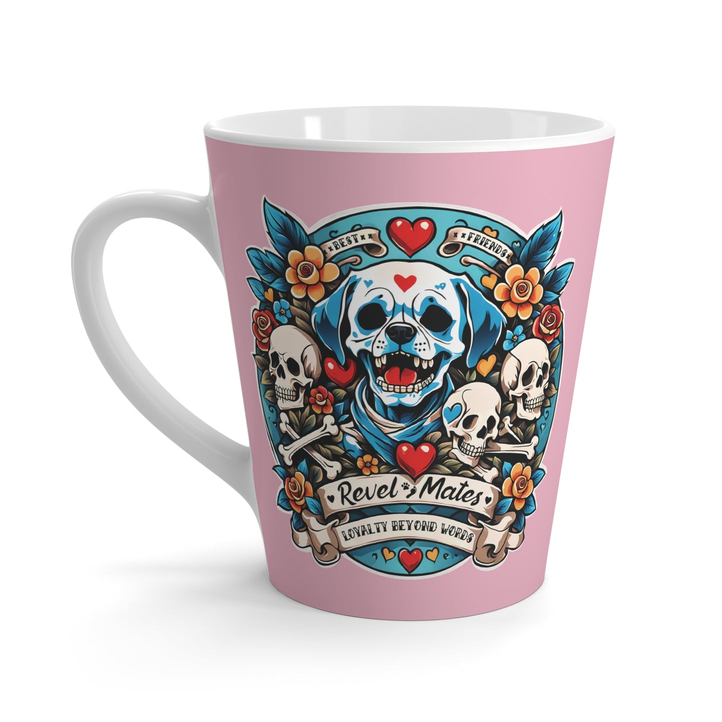 Latte Mug 12oz (350 ml) | Dog Skull Tattoo Design | 4 colors