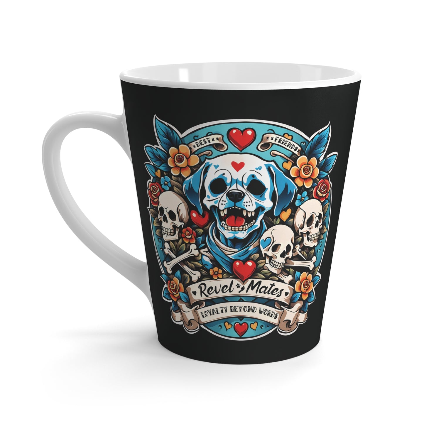 Latte Mug 12oz (350 ml) | Dog Skull Tattoo Design | 4 colors