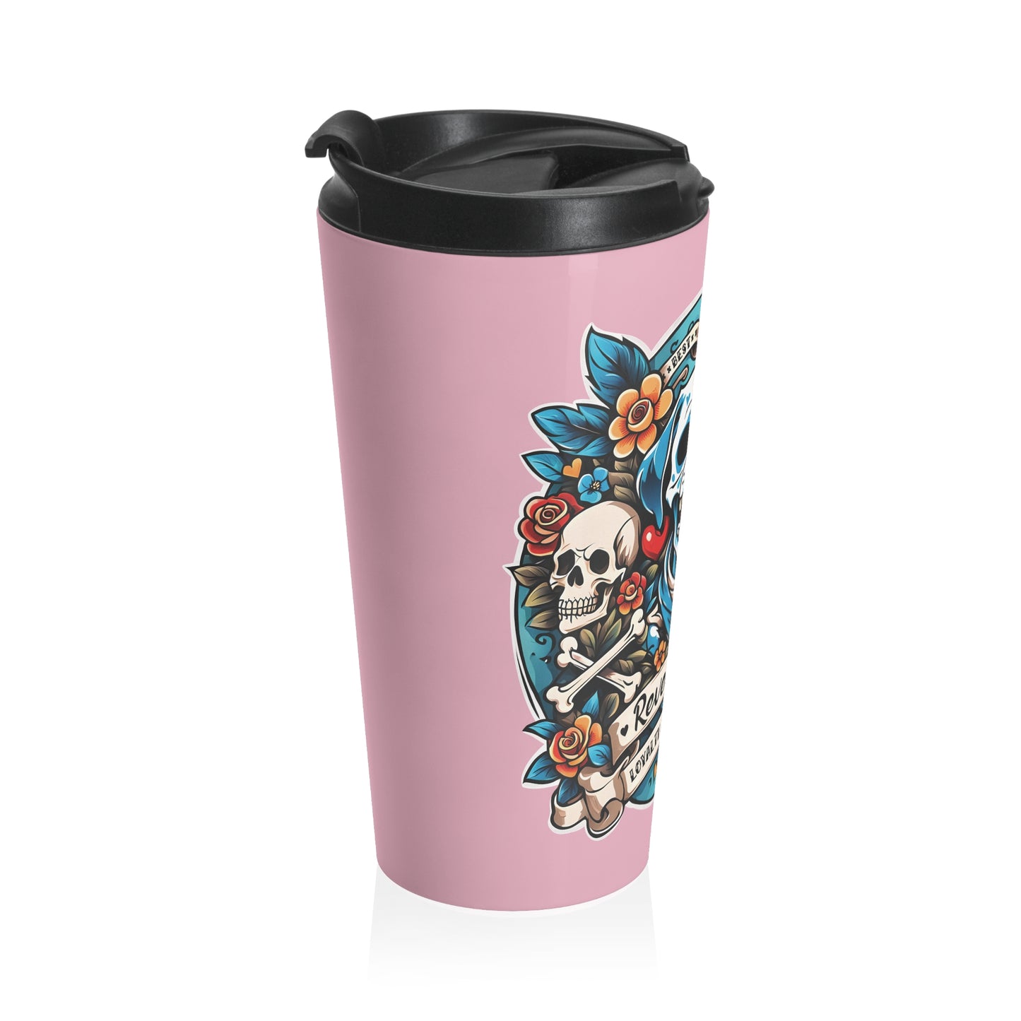 Stainless Steel Travel Mug With Cup 15oz (440ml)| Dog Skull Tattoo Design | 4 colors