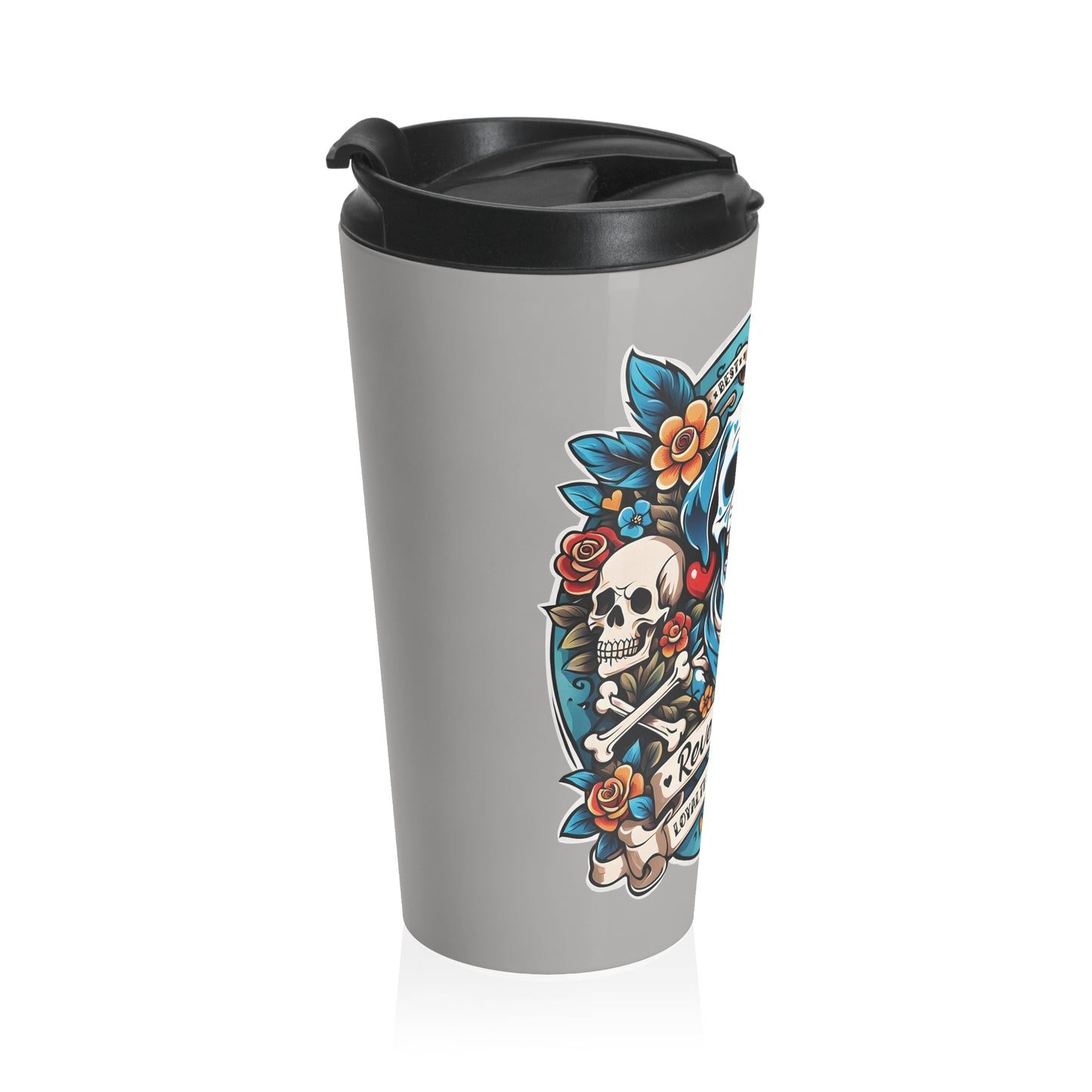 Stainless Steel Travel Mug With Cup 15oz (440ml)| Dog Skull Tattoo Design | 4 colors