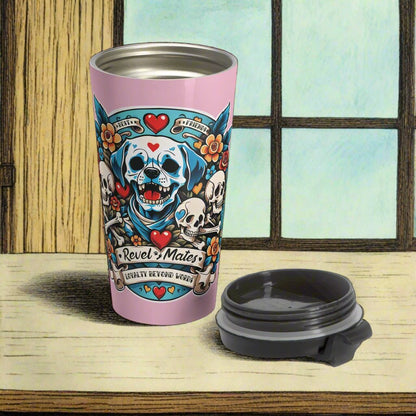 Stainless Steel Travel Mug With Cup 15oz (440ml)| Dog Skull Tattoo Design | 4 colors