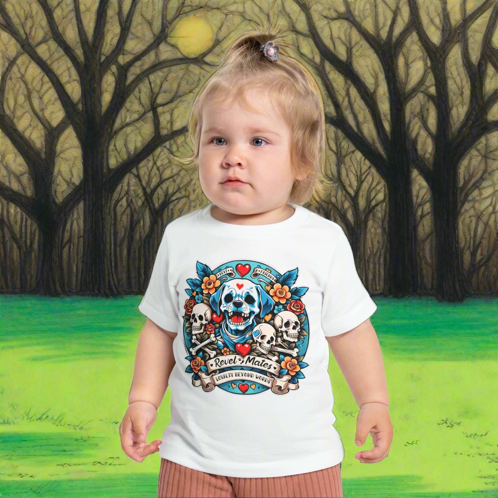 Infant Unisex Fine Jersey T-Shirt | 6M-24M | Dog Skull Tattoo Design | 4 colors