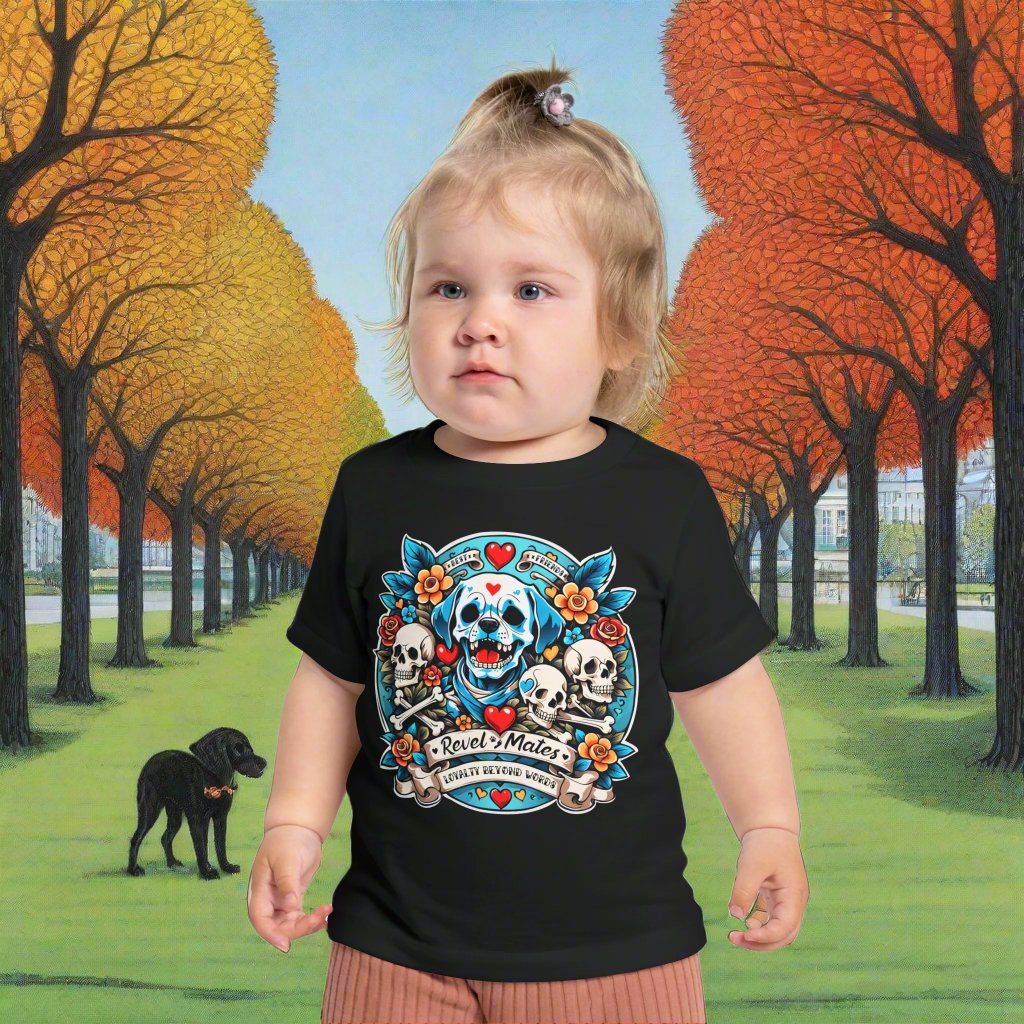 Infant Unisex Fine Jersey T-Shirt | 6M-24M | Dog Skull Tattoo Design | 4 colors